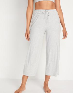 Sunday Sleep High-Waisted Cropped Rib-Knit Wide-Leg Lounge Pants for Women gray