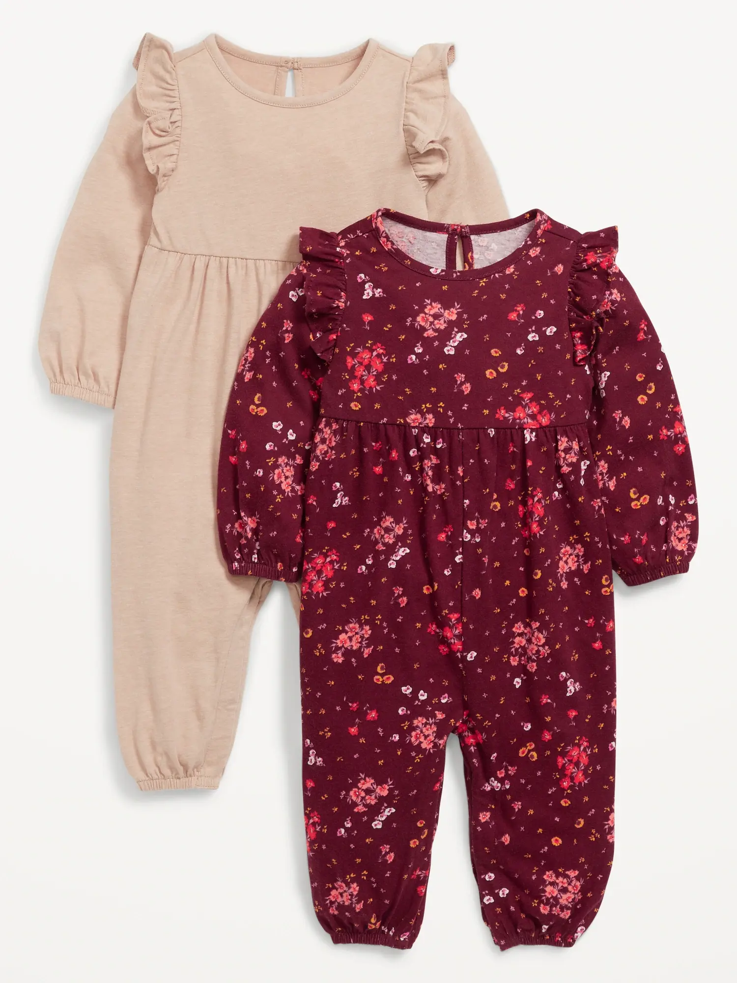 Old Navy 2-Pack Long-Sleeve Ruffle-Trim Jumpsuit for Baby red. 1