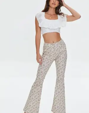 Forever 21 Ditsy Floral Print Flare Pants Khaki/Multi