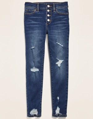 High-Waisted Built-In Tough Button-Fly Rockstar Super Skinny Jeggings for Girls