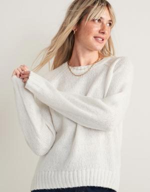 Cozy Shaker-Stitch Pullover Sweater for Women white