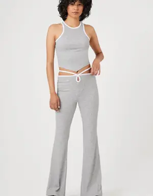 Forever 21 Cutout Strappy Flare Pants Heather Grey/White