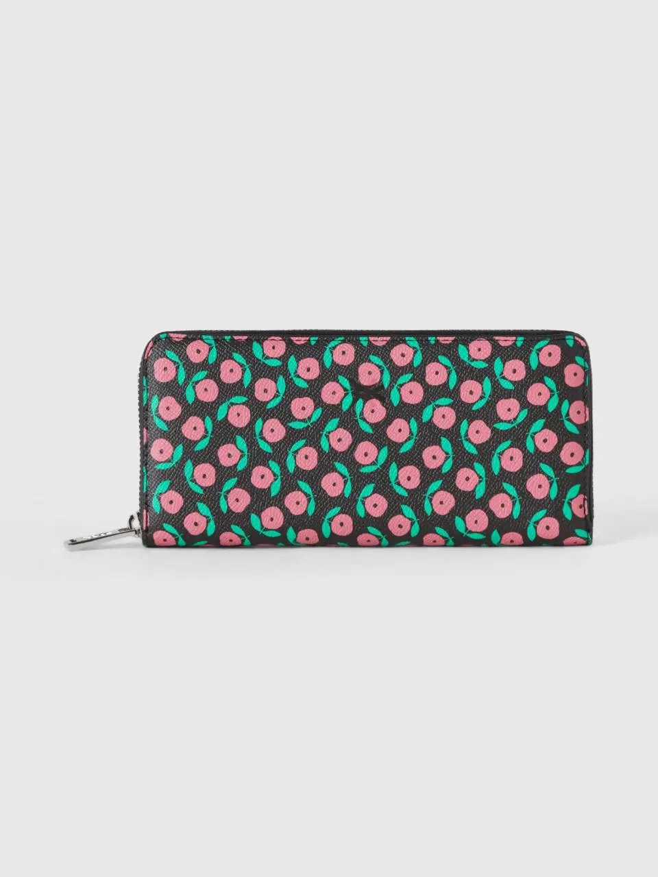 Benetton black wallet with pink flowers. 1
