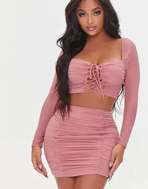 Forever 21 Mesh Crop Top &amp; Skirt Set Mauve