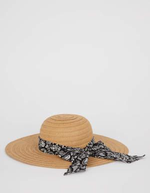Kadın Puantiye Desenli Hasır Şapka