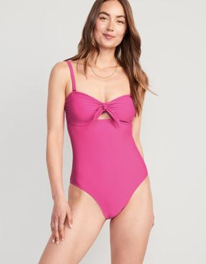 Tie-Front Keyhole Bandeau-Style One-Piece Swimsuit red