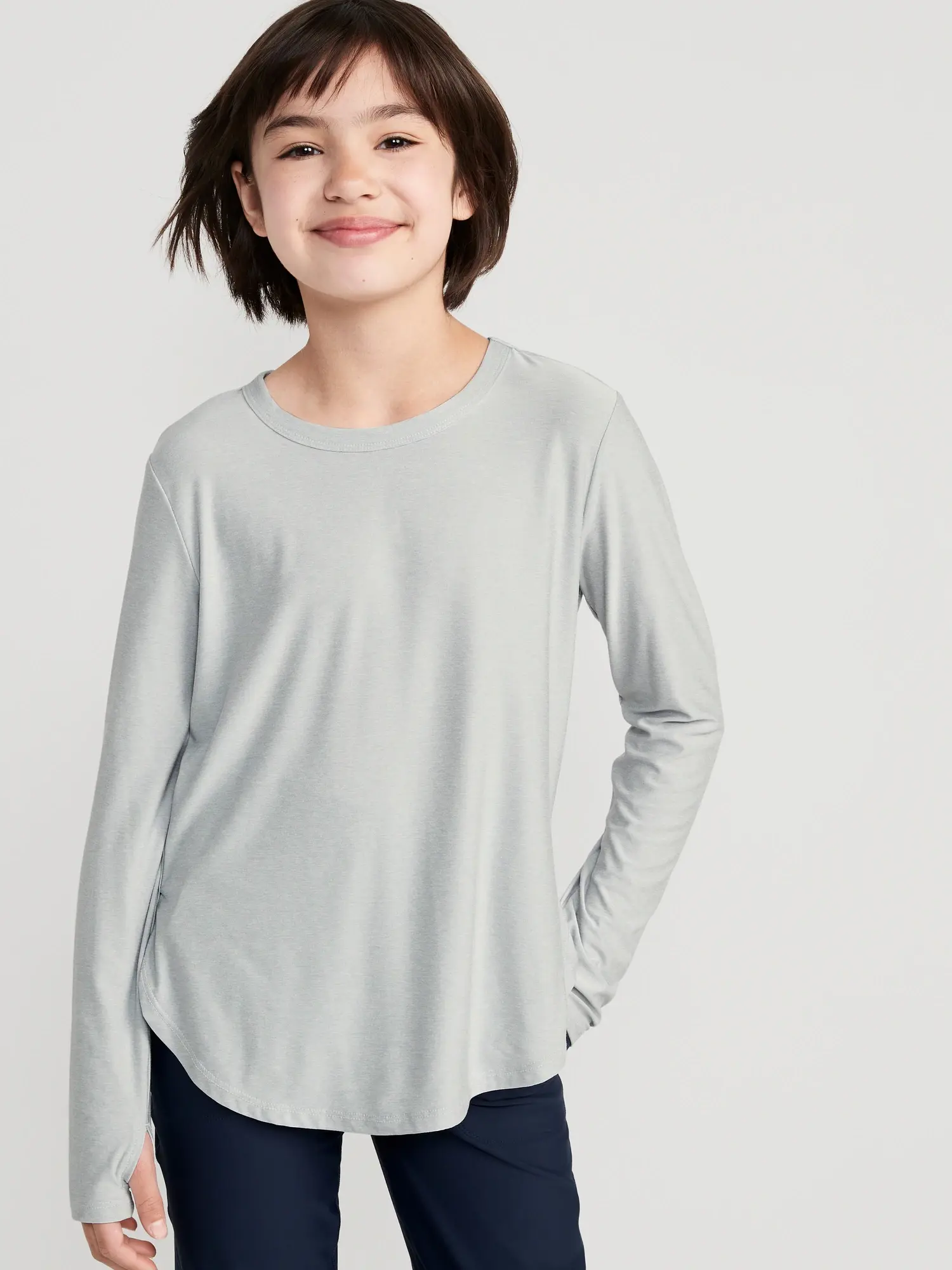 Old Navy Cloud 94 Soft Go-Dry Long-Sleeve T-Shirt for Girls gray. 1