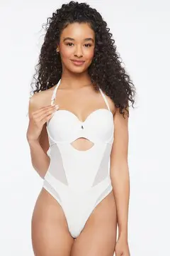 Forever 21 Forever 21 Herve Leger Halter One Piece Swimsuit White. 2