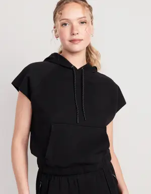 Old Navy Dynamic Fleece Short-Sleeve Pullover Hoodie for Women black