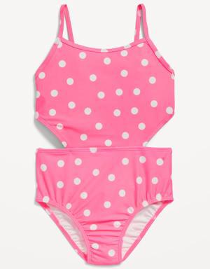 Old Navy Patterned Cut-Out-Waist One-Piece Swimsuit for Girls pink