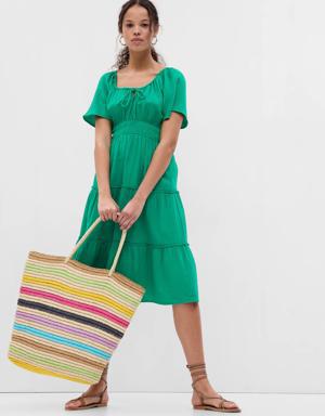 Crinkle Gauze Tiered Midi Dress green