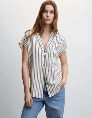 Striped linen-blend shirt