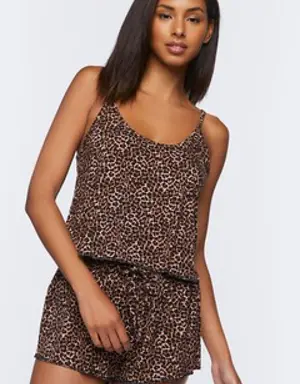 Forever 21 Leopard Print Cami &amp; Shorts Pajama Set Tan/Black