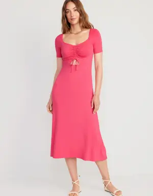 Fit & Flare Cutout-Front Midi Dress for Women pink