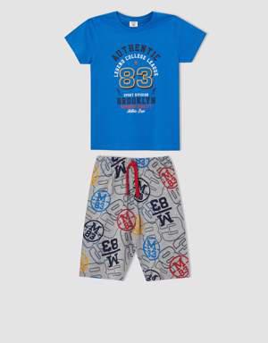 Erkek Çocuk Slogan Baskılı Kısa Kollu Pijama Takımı