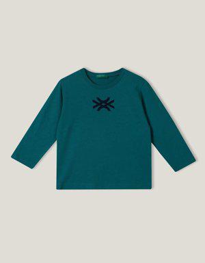Erkek Çocuk Yeşil Benetton Yazılı T Shirt
