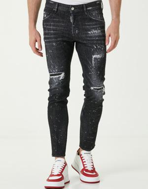 Galaxy Skater Siyah Taşlı Jean Pantolon