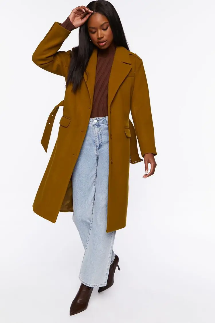 Forever 21 Forever 21 Faux Wool Belted Trench Coat Cigar. 1