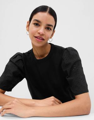 Gap Vintage Soft Eyelet Puff Sleeve Sweatshirt black