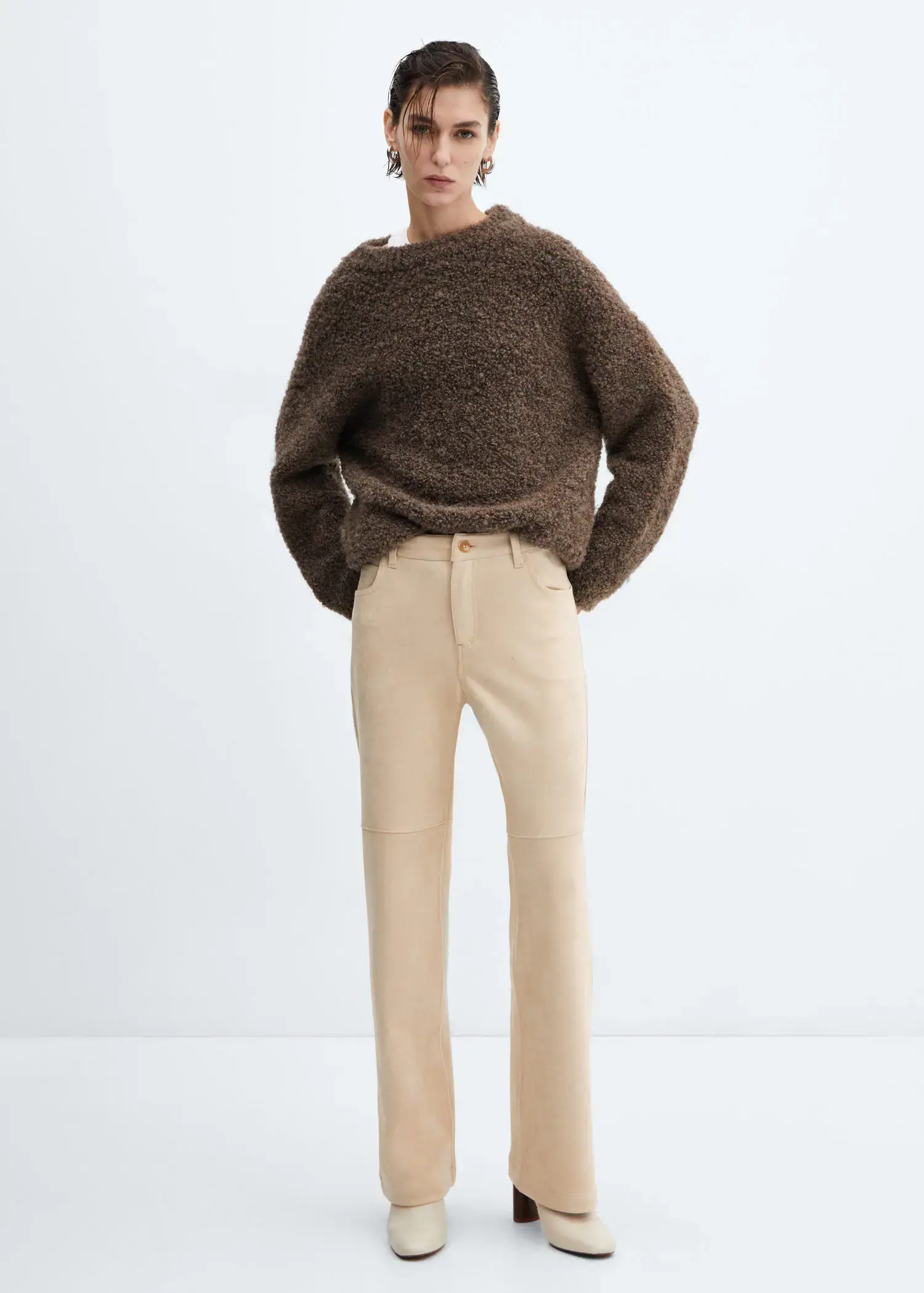 Mango Suede trousers with seam detail. 3