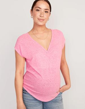 Maternity Linen-Blend V-Neck Shirred T-Shirt pink