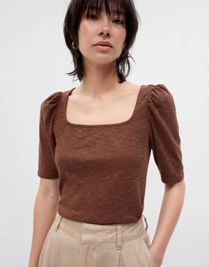 Essential Rib Puff Sleeve T-Shirt brown