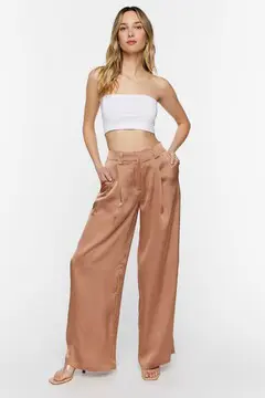 Forever 21 Forever 21 Satin Wide Leg Trousers Brown. 2