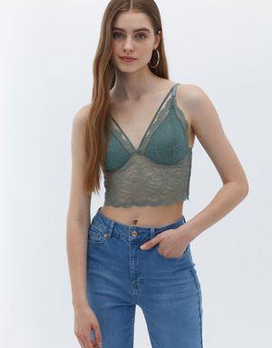 Siyah Biye Detaylı Dantelli Bralet