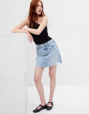 High Rise Denim Mini Skirt with Washwell blue