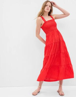 Smocked Tiered Maxi Dress red