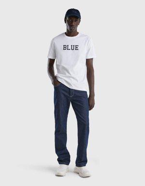 Erkek Beyaz %100 Koton Renk Yazı Baskılı T Shirt