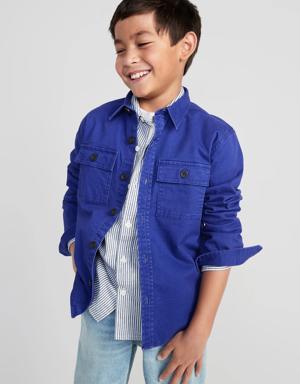 Long-Sleeve Utility Pocket Twill Shirt for Boys blue