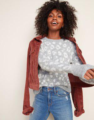 Cozy Leopard-Print Crew-Neck Sweater for Women multi