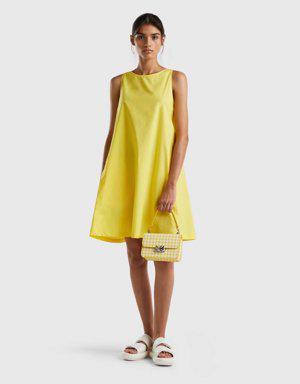 Kadın Sarı %100 Koton Kolsuz Midi Boy Elbise