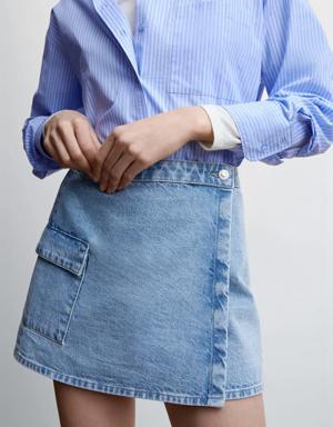 Crossed denim mini-skirt