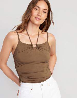 Fitted Sleeveless Tie-Front Top for Women brown