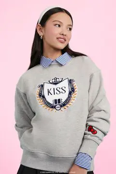 Forever 21 Forever 21 XO Kitty Hello Kitty Embroidered KISS Pullover Heather Grey/Multi. 2