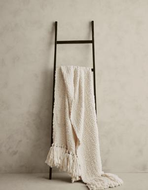 Hand-Carded Merino Throw Blanket white