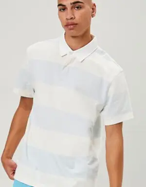 Forever 21 Striped Short Sleeve Polo Shirt Light Blue/White