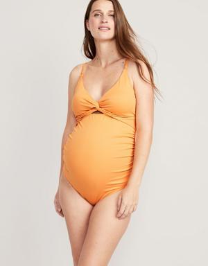 Maternity Twist-Front Cutout One-Piece Swimsuit orange