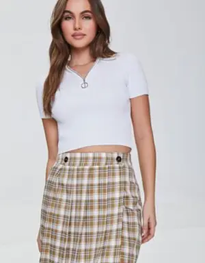 Forever 21 Plaid Mini Wrap Skirt Camel/Multi