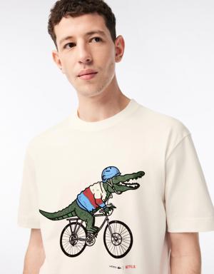 x Netflix Erkek Relaxed Fit Bisiklet Yaka Baskılı Bej T-shirt