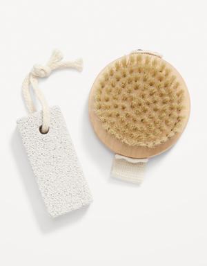 2-Piece Pumice Stone & Brush Set for Adults red