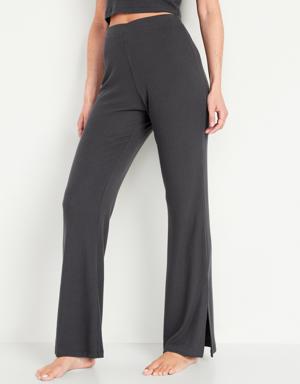 High-Waisted Rib-Knit Split Flare Lounge Pants for Women black