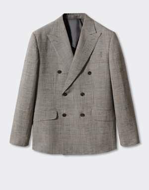 Check linen suit blazer