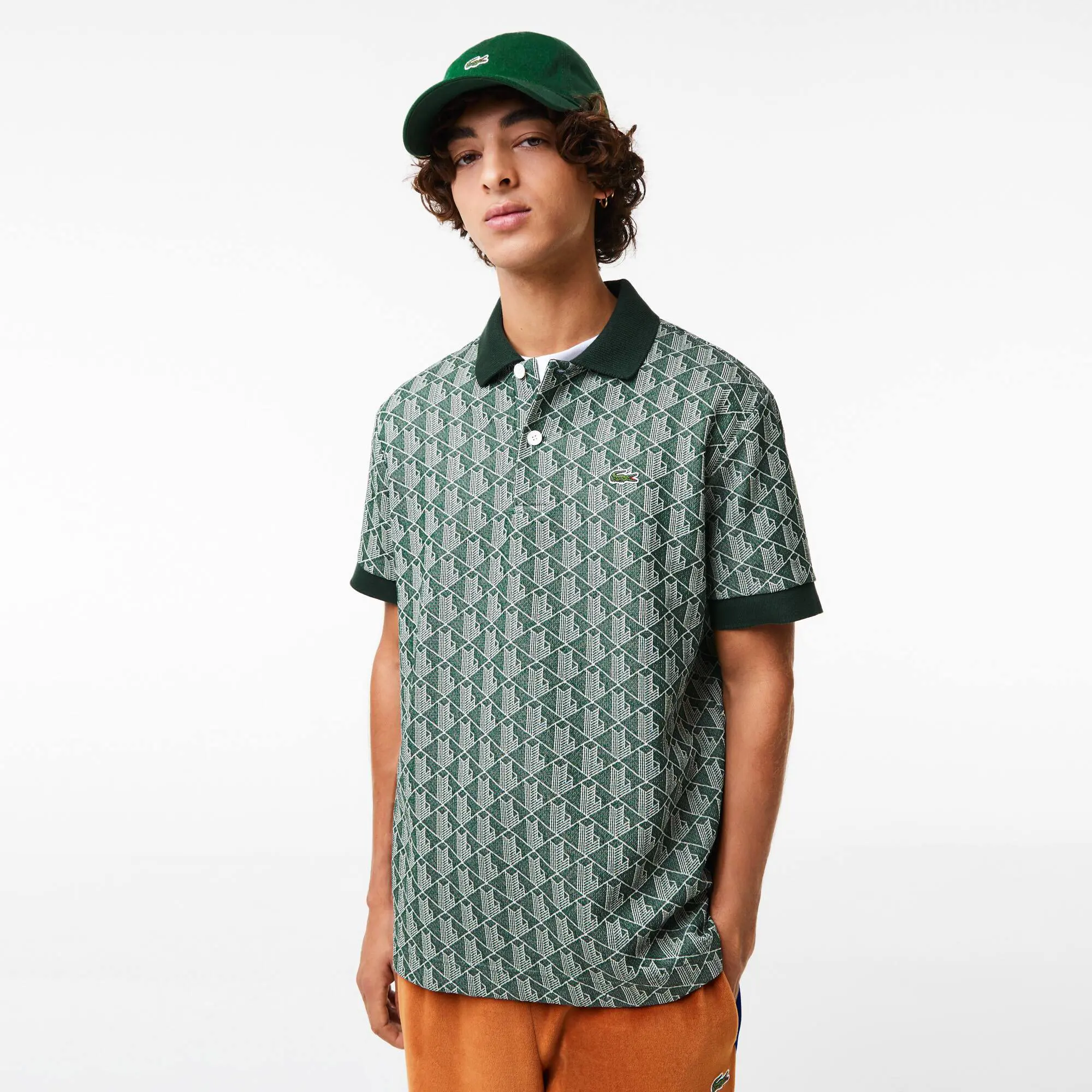 Lacoste Herren Poloshirt mit Kontrast-Polokragen und Monogramm-Aufdruck. 1
