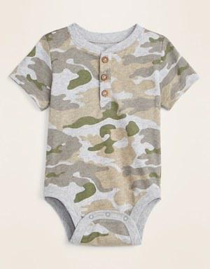 Unisex Patterned Henley Bodysuit for Baby gray