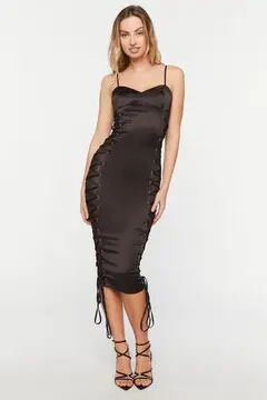 Forever 21 Forever 21 Lace Up Bodycon Midi Dress Black. 2