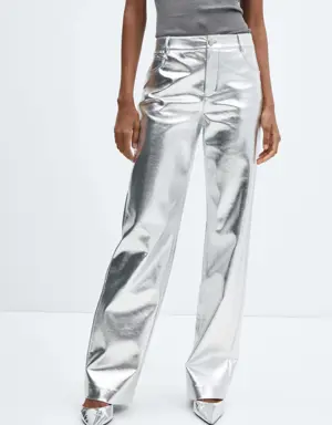 Metallic leather-effect trousers