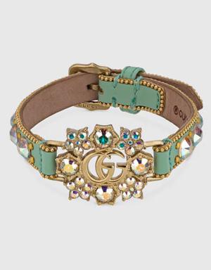 Double G crystal flower leather bracelet
